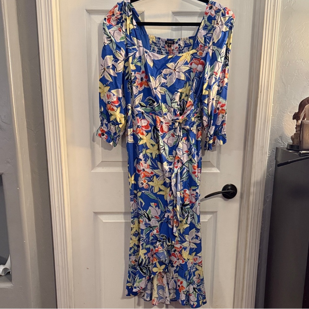 Skies Are Blue Vibrant Blue Floral Midi Dress